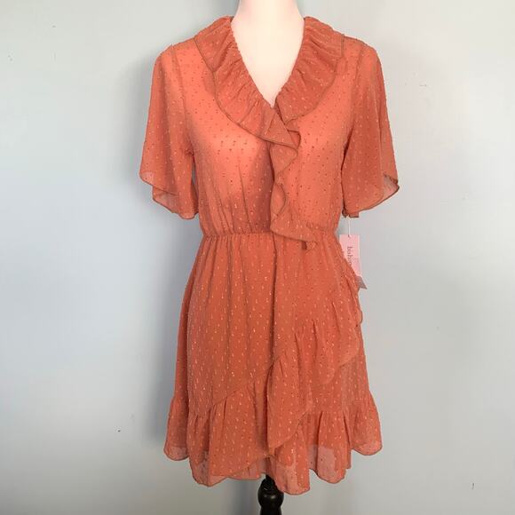 NWT Bishop + Young Zoey V-Neck Ruffle Dress in Coral Size Small - Picture 5 of 7